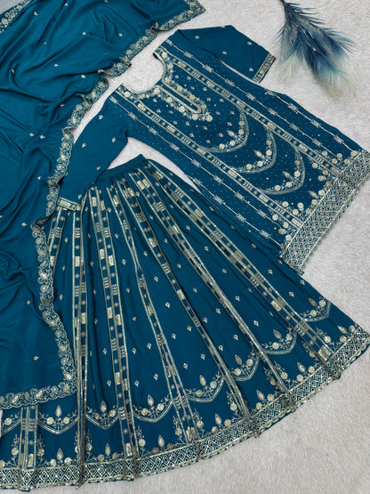 Vastra Creation's Designer Pakistani Style Top, Palazzo & Dupatta Set