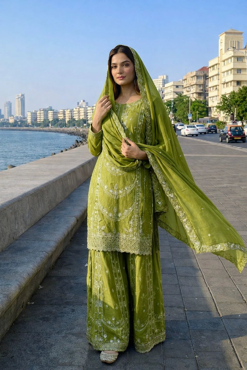 Vastra Creation's Designer Pakistani Style Top, Palazzo & Dupatta Set