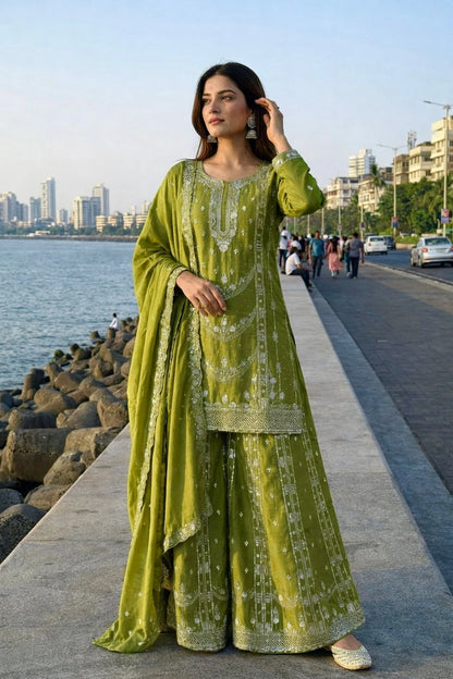 Vastra Creation's Designer Pakistani Style Top, Palazzo & Dupatta Set