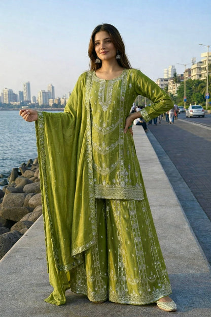 Vastra Creation's Designer Pakistani Style Top, Palazzo & Dupatta Set