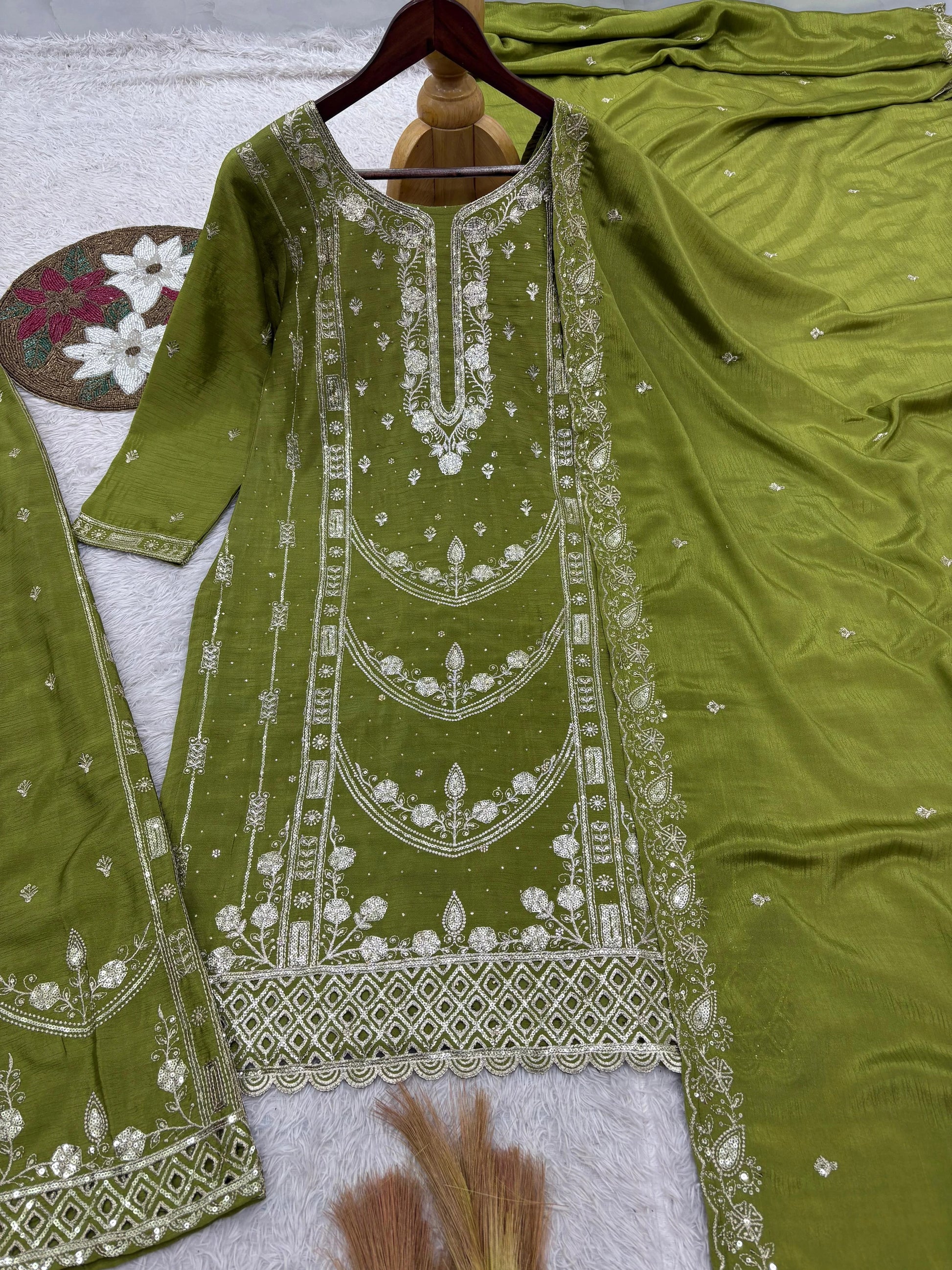 Vastra Creation's Designer Pakistani Style Top, Palazzo & Dupatta Set