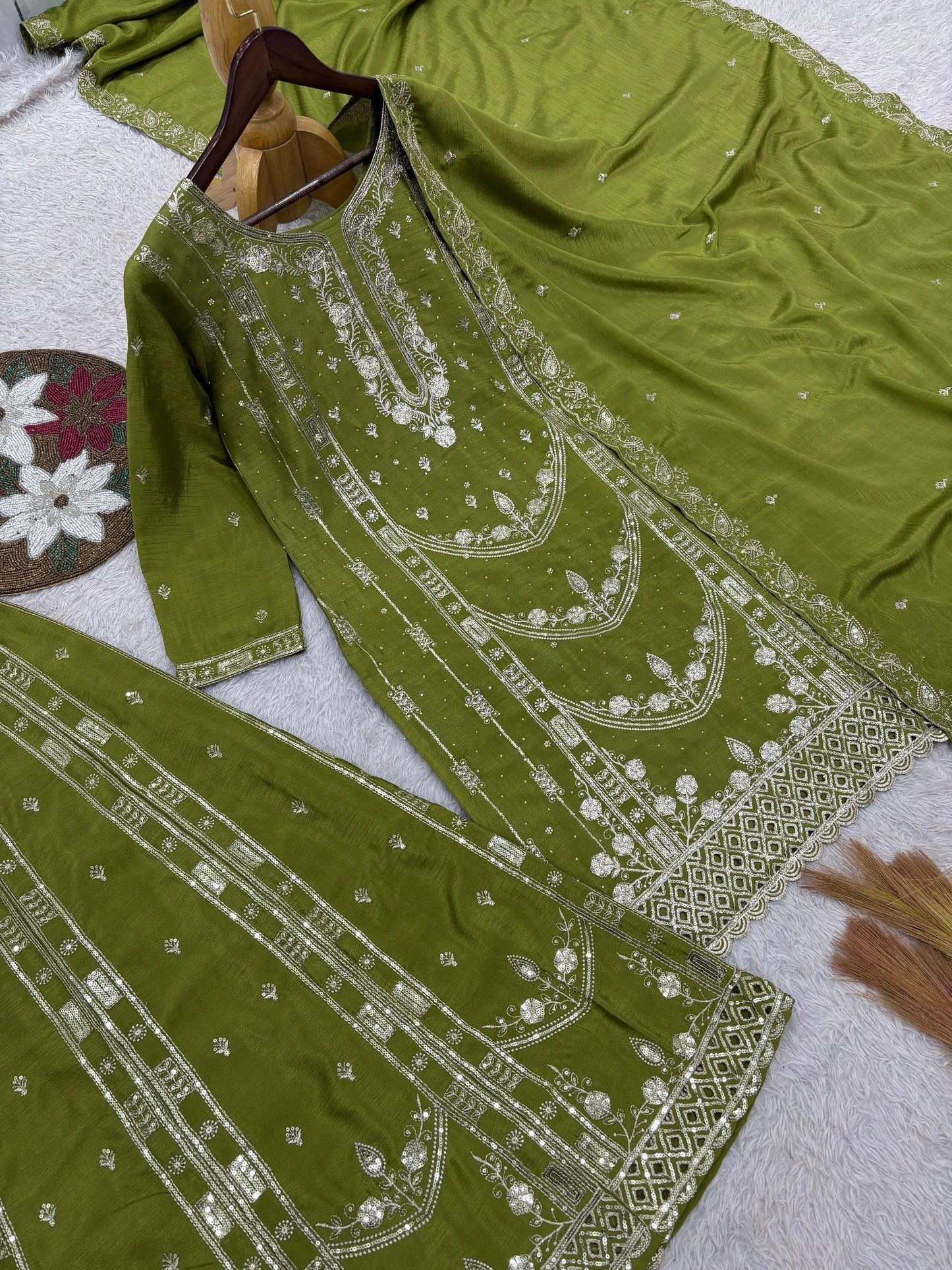 Vastra Creation's Designer Pakistani Style Top, Palazzo & Dupatta Set