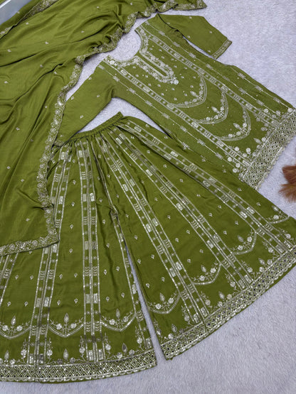 Vastra Creation's Designer Pakistani Style Top, Palazzo & Dupatta Set
