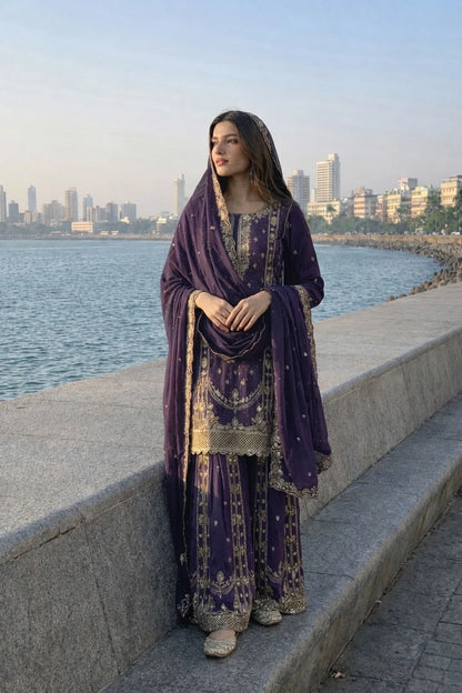 Vastra Creation's Designer Pakistani Style Top, Palazzo & Dupatta Set