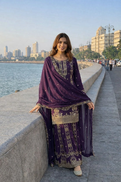 Vastra Creation's Designer Pakistani Style Top, Palazzo & Dupatta Set