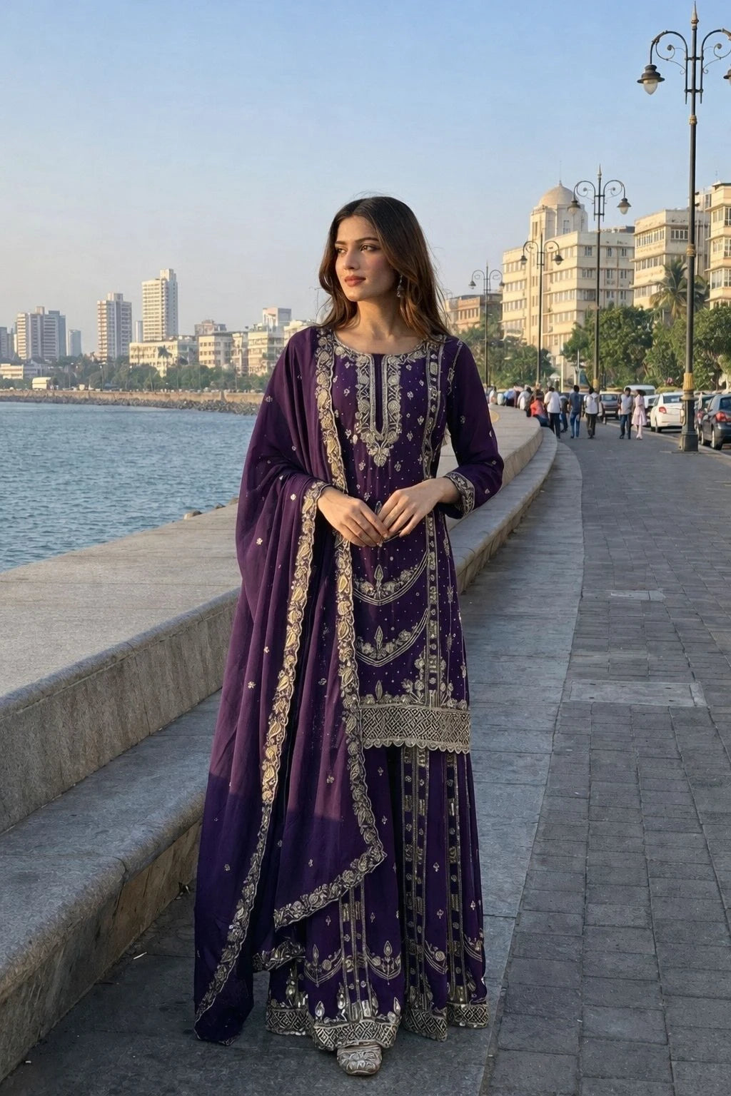 Vastra Creation's Designer Pakistani Style Top, Palazzo & Dupatta Set