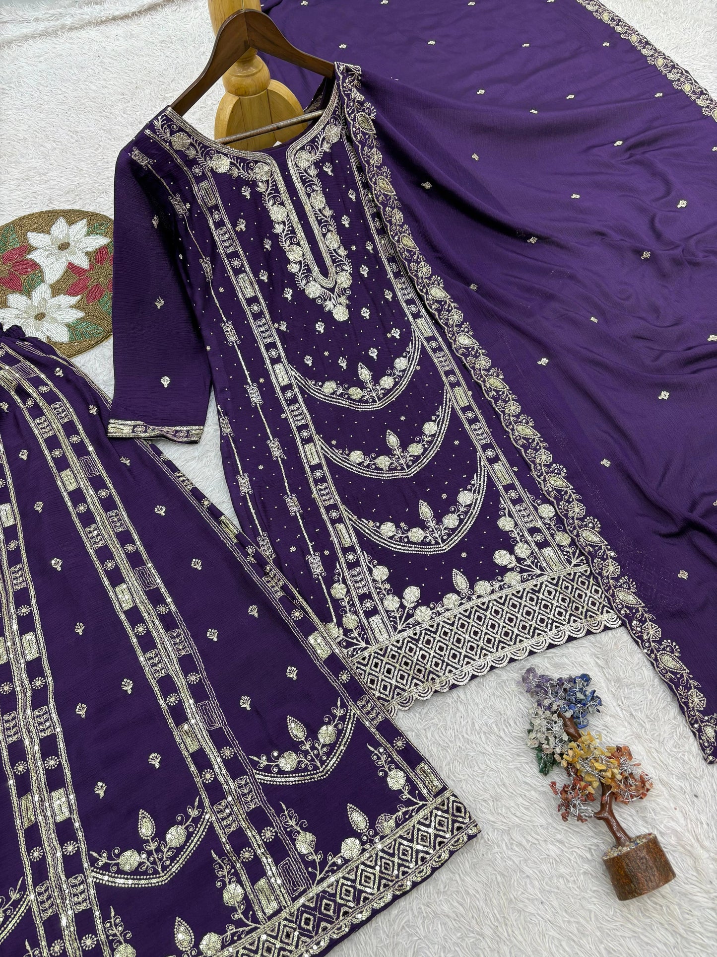 Vastra Creation's Designer Pakistani Style Top, Palazzo & Dupatta Set