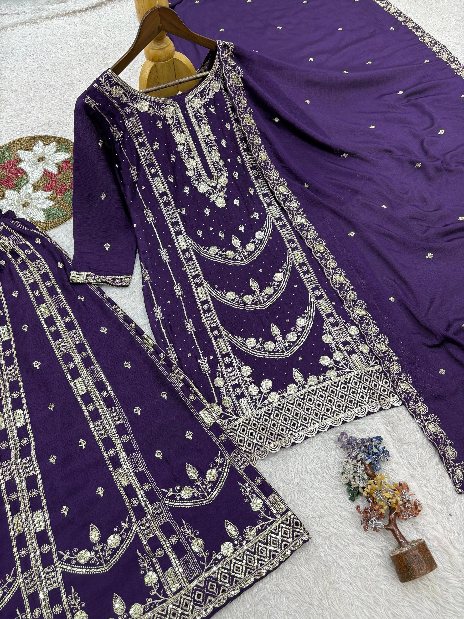 Vastra Creation's Designer Pakistani Style Top, Palazzo & Dupatta Set