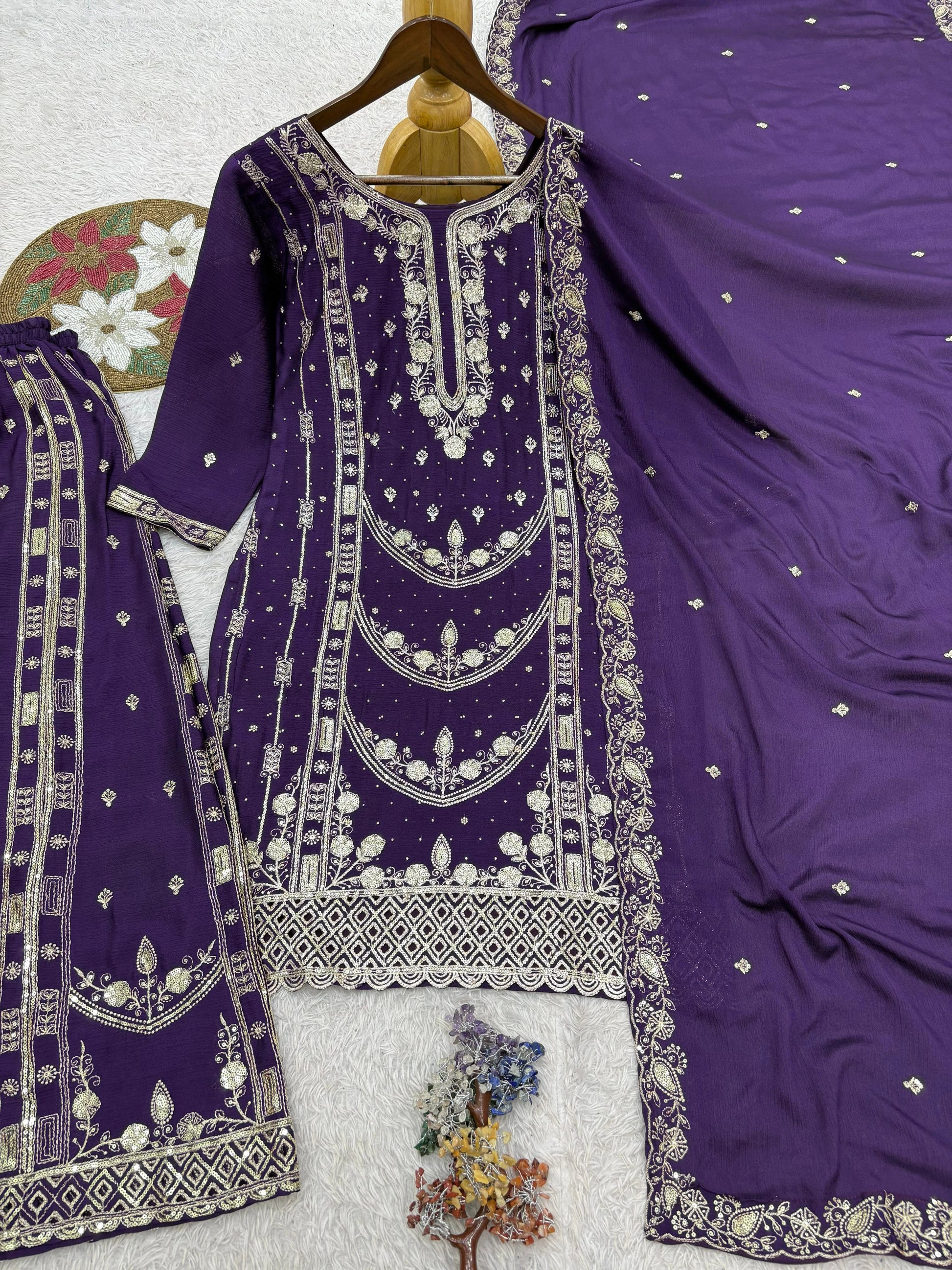 Vastra Creation's Designer Pakistani Style Top, Palazzo & Dupatta Set