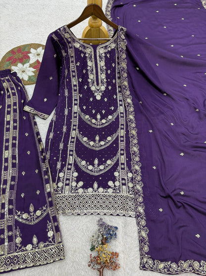 Vastra Creation's Designer Pakistani Style Top, Palazzo & Dupatta Set