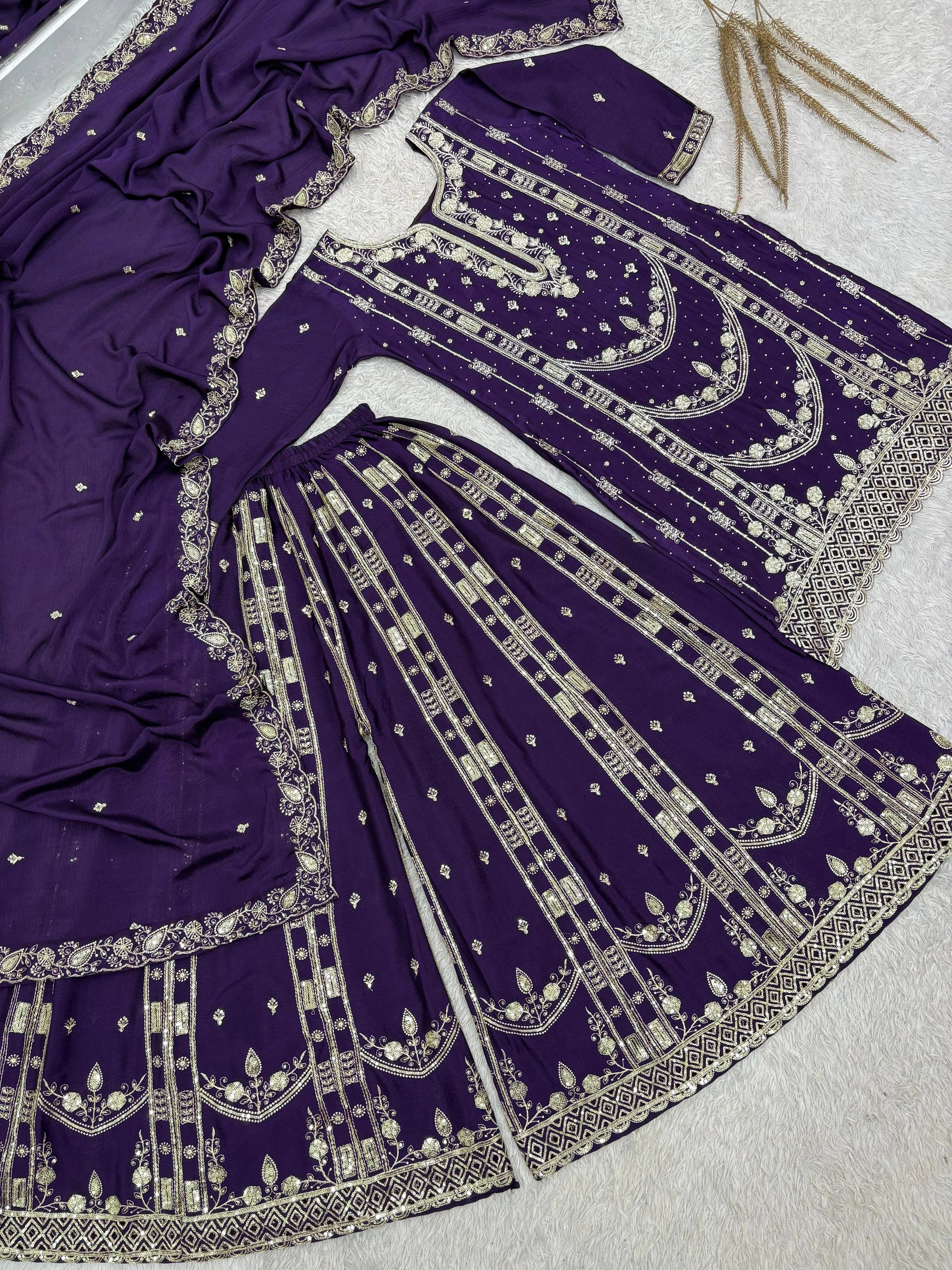 Vastra Creation's Designer Pakistani Style Top, Palazzo & Dupatta Set