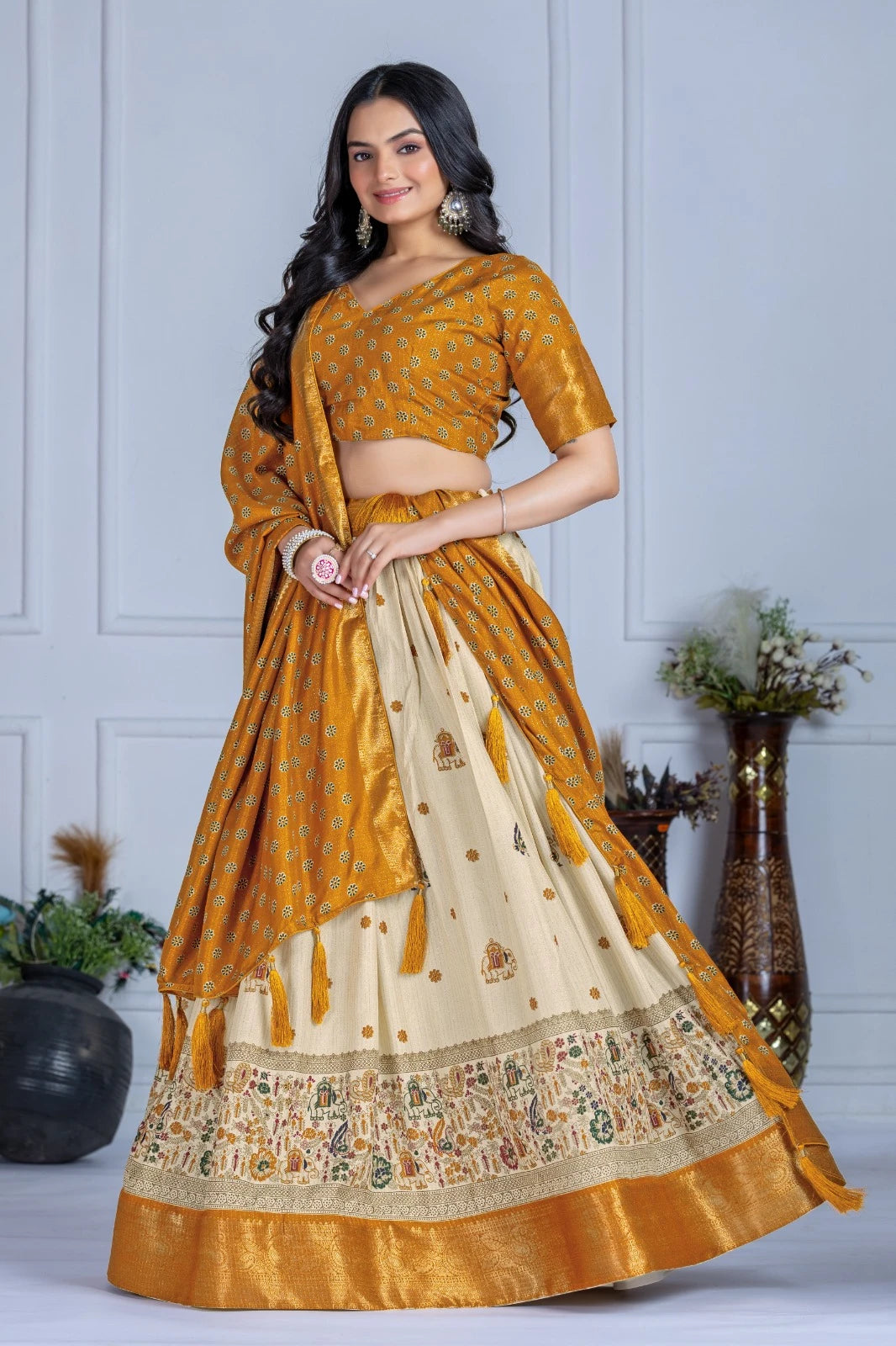 MR Creations' Premium Lichi Jacquard Lehenga Set