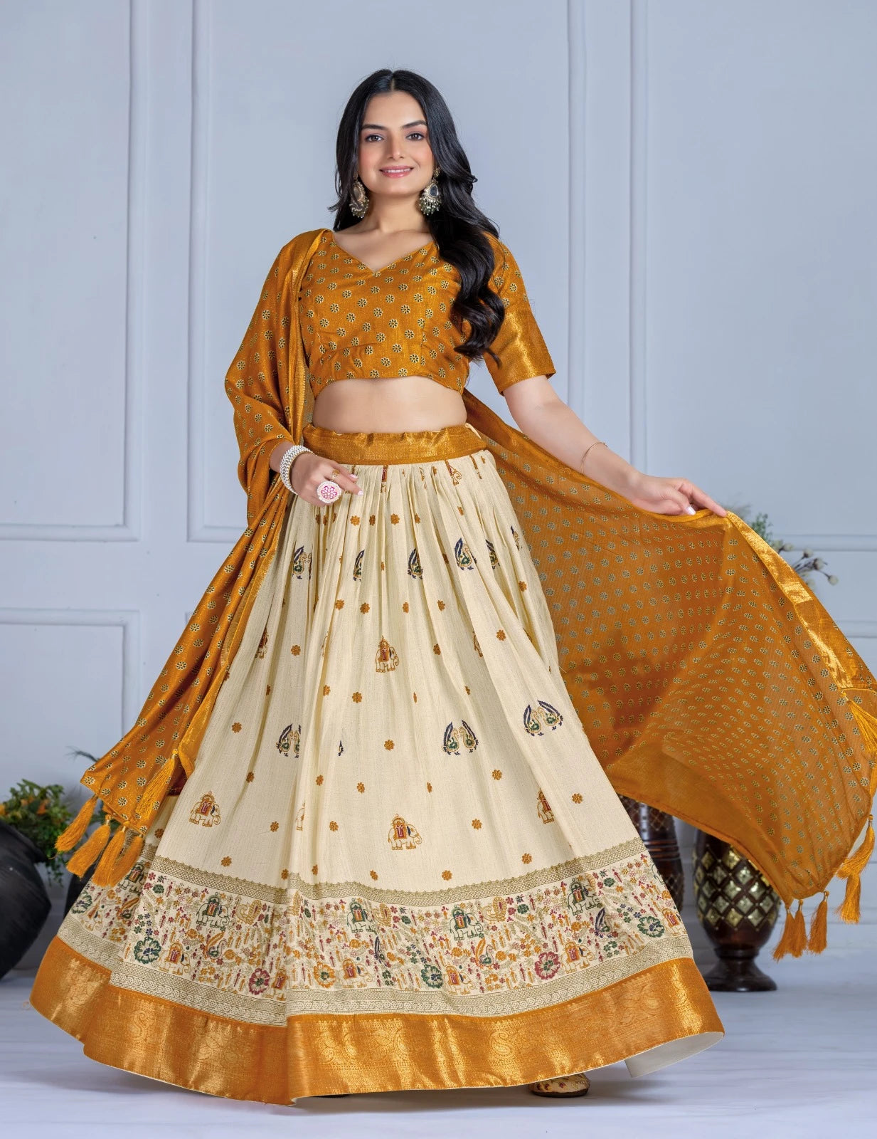 MR Creations' Premium Lichi Jacquard Lehenga Set