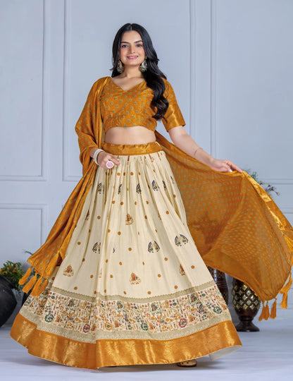 MR Creations' Premium Lichi Jacquard Lehenga Set
