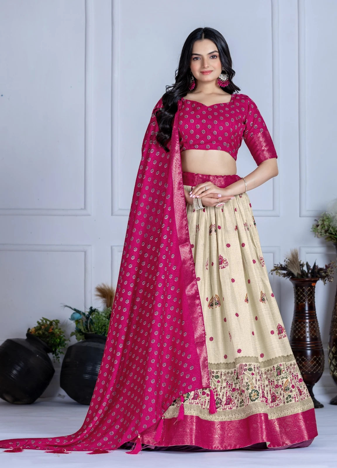 MR Creations' Premium Lichi Jacquard Lehenga Set