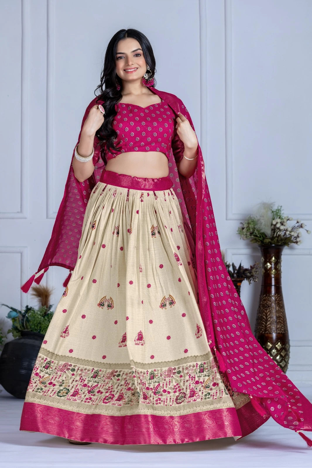 MR Creations' Premium Lichi Jacquard Lehenga Set