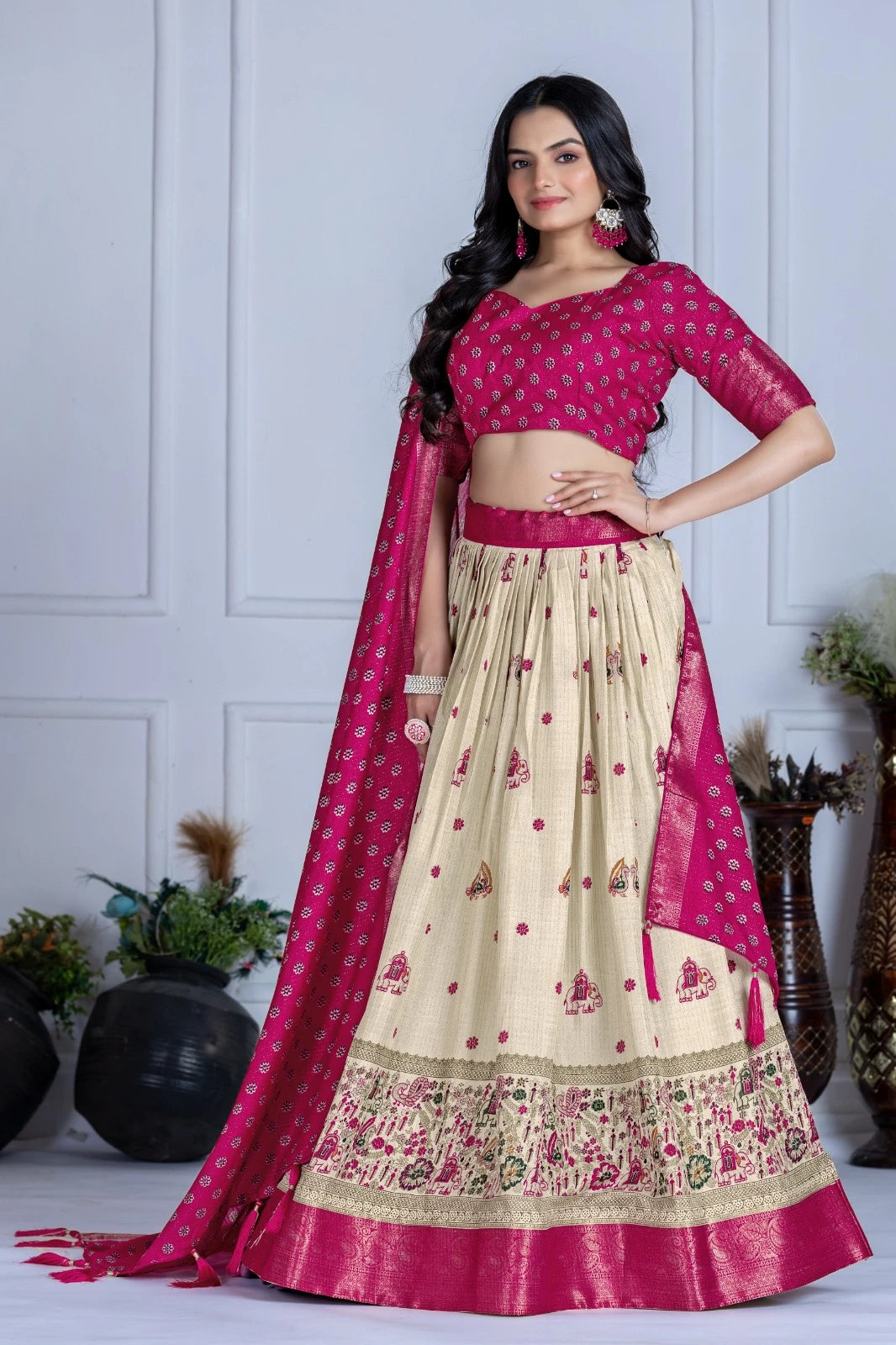 MR Creations' Premium Lichi Jacquard Lehenga Set