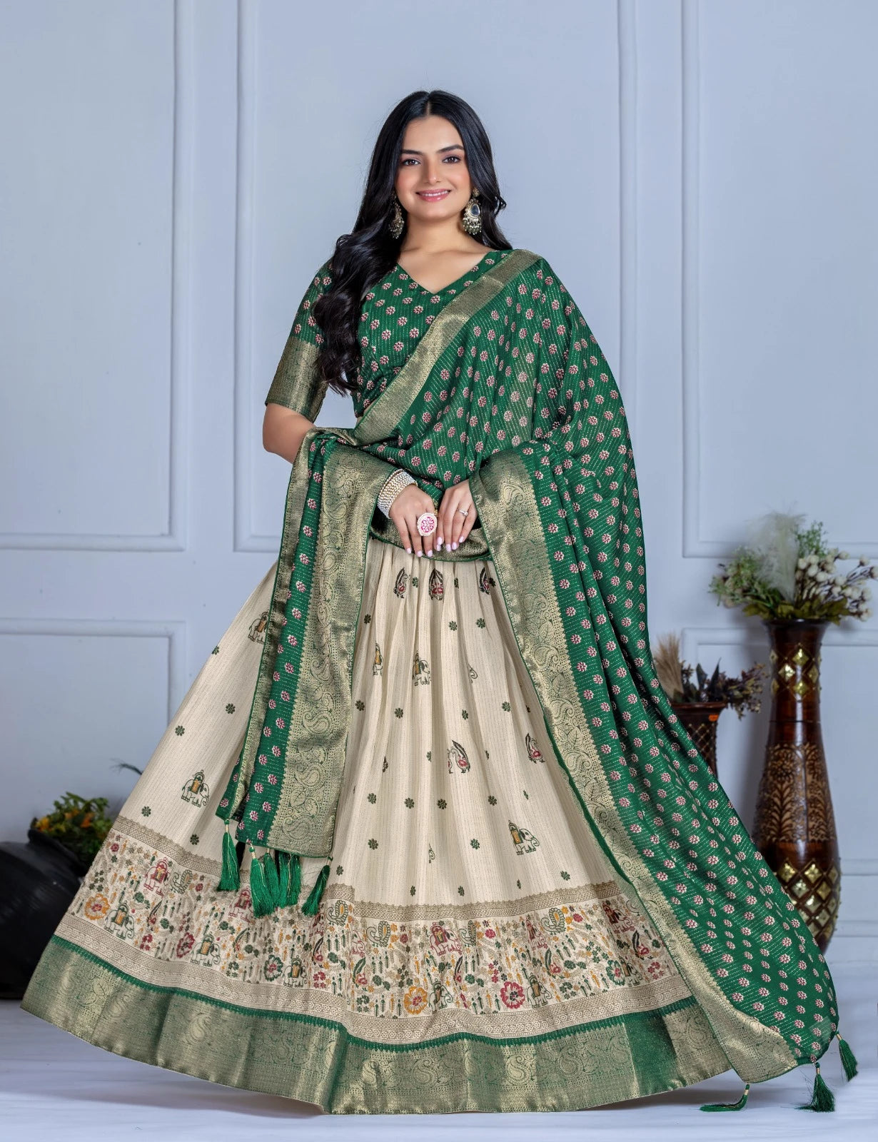 MR Creations' Premium Lichi Jacquard Lehenga Set