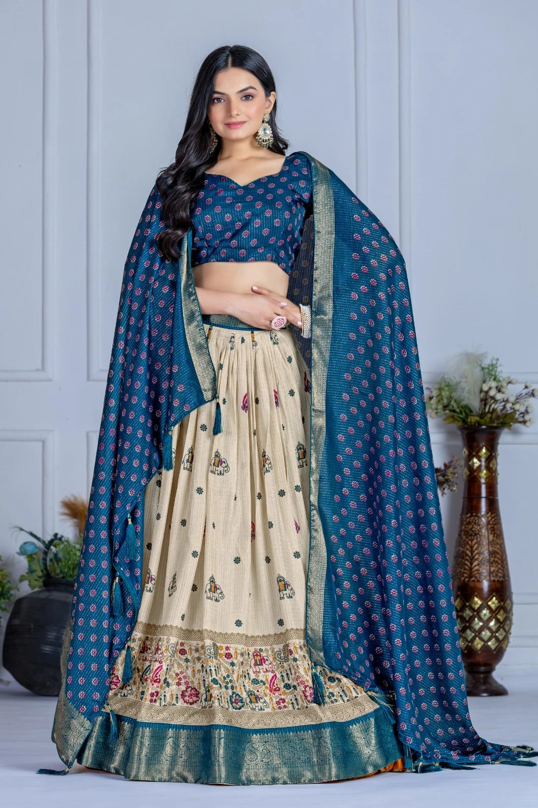 MR Creations' Premium Lichi Jacquard Lehenga Set