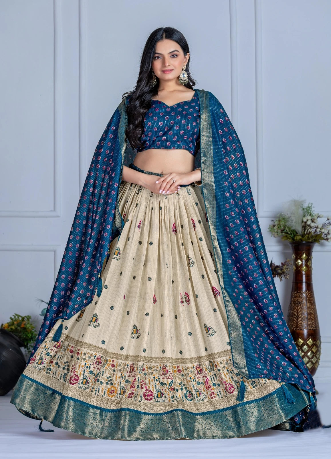 MR Creations' Premium Lichi Jacquard Lehenga Set