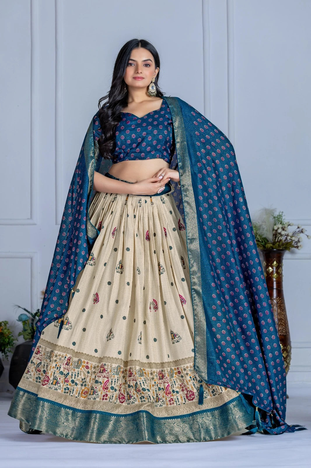 MR Creations' Premium Lichi Jacquard Lehenga Set