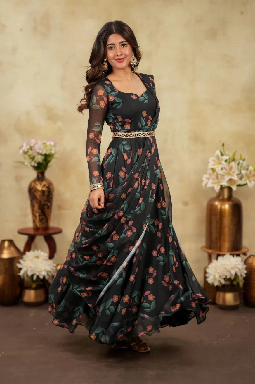 Vastra Creation's Premium Alfino Chiffon Saree Style Gown