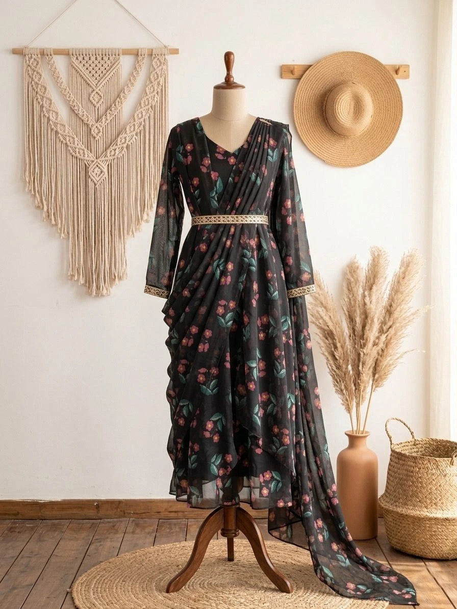 Vastra Creation's Premium Alfino Chiffon Saree Style Gown