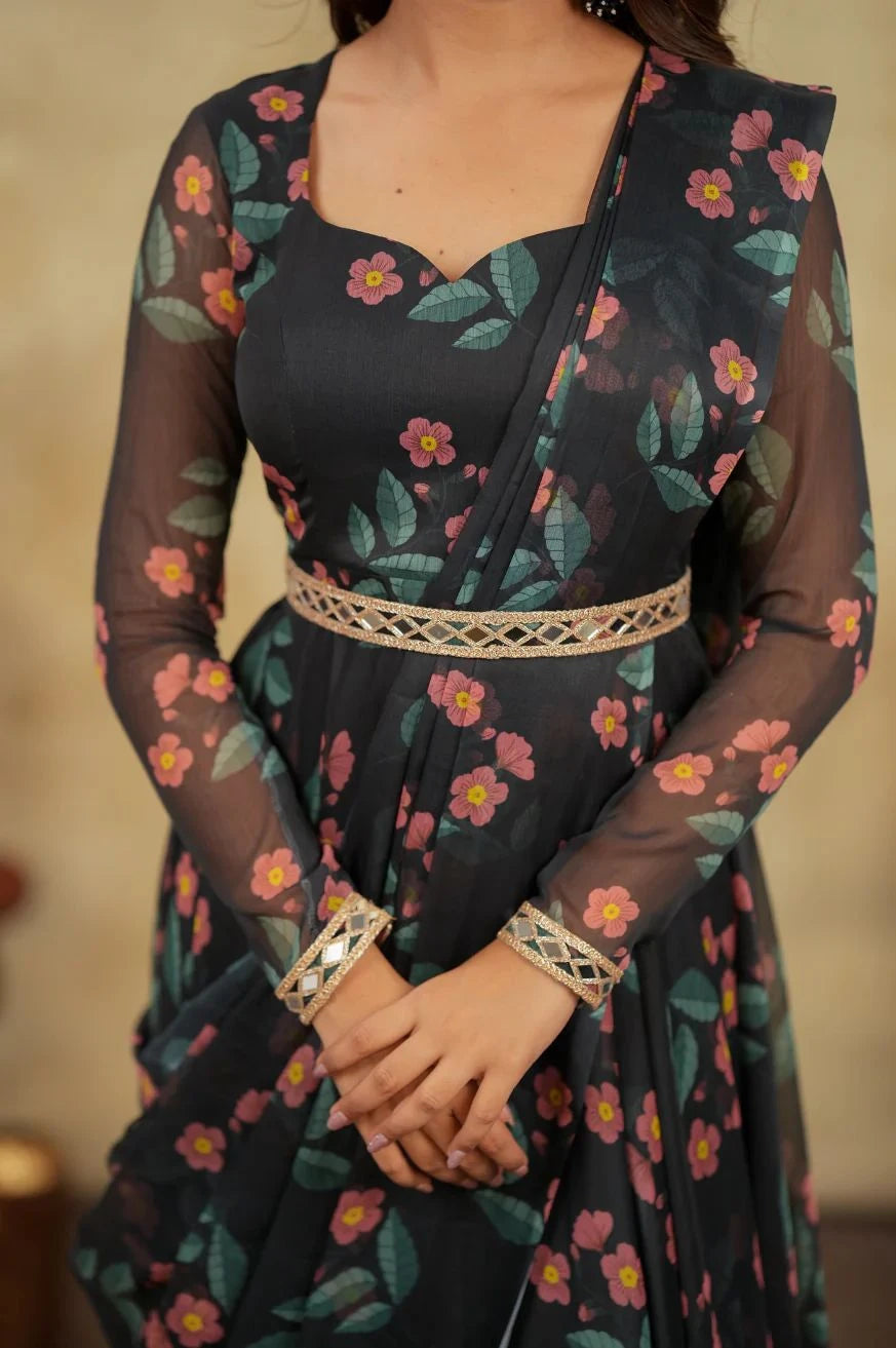 Vastra Creation's Premium Alfino Chiffon Saree Style Gown