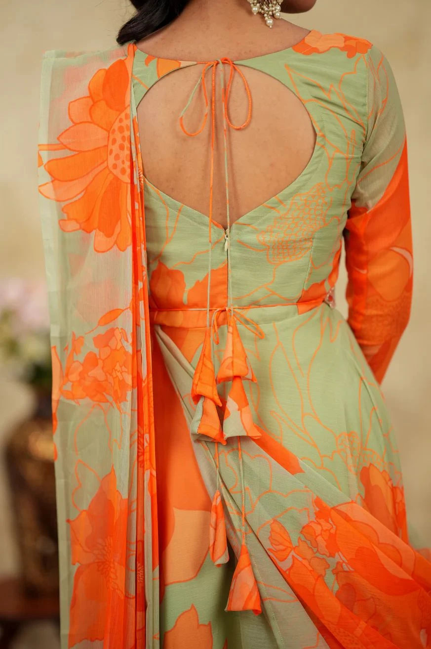 Vastra Creation's Premium Alfino Chiffon Saree Style Gown