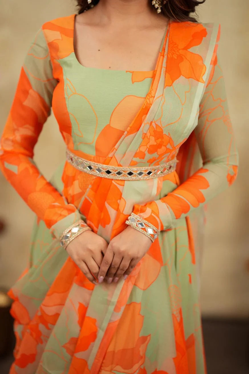 Vastra Creation's Premium Alfino Chiffon Saree Style Gown