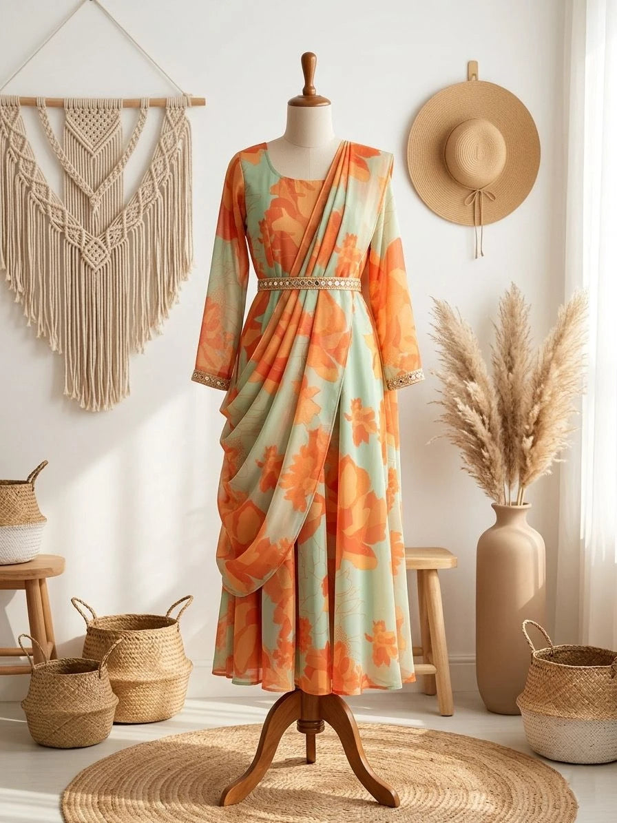 Vastra Creation's Premium Alfino Chiffon Saree Style Gown