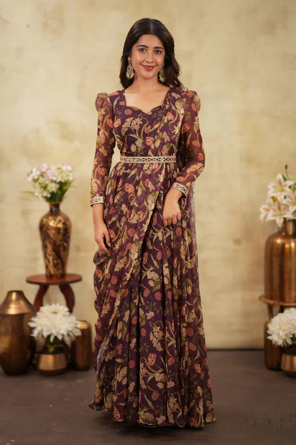 Vastra Creation's Premium Alfino Chiffon Saree Style Gown
