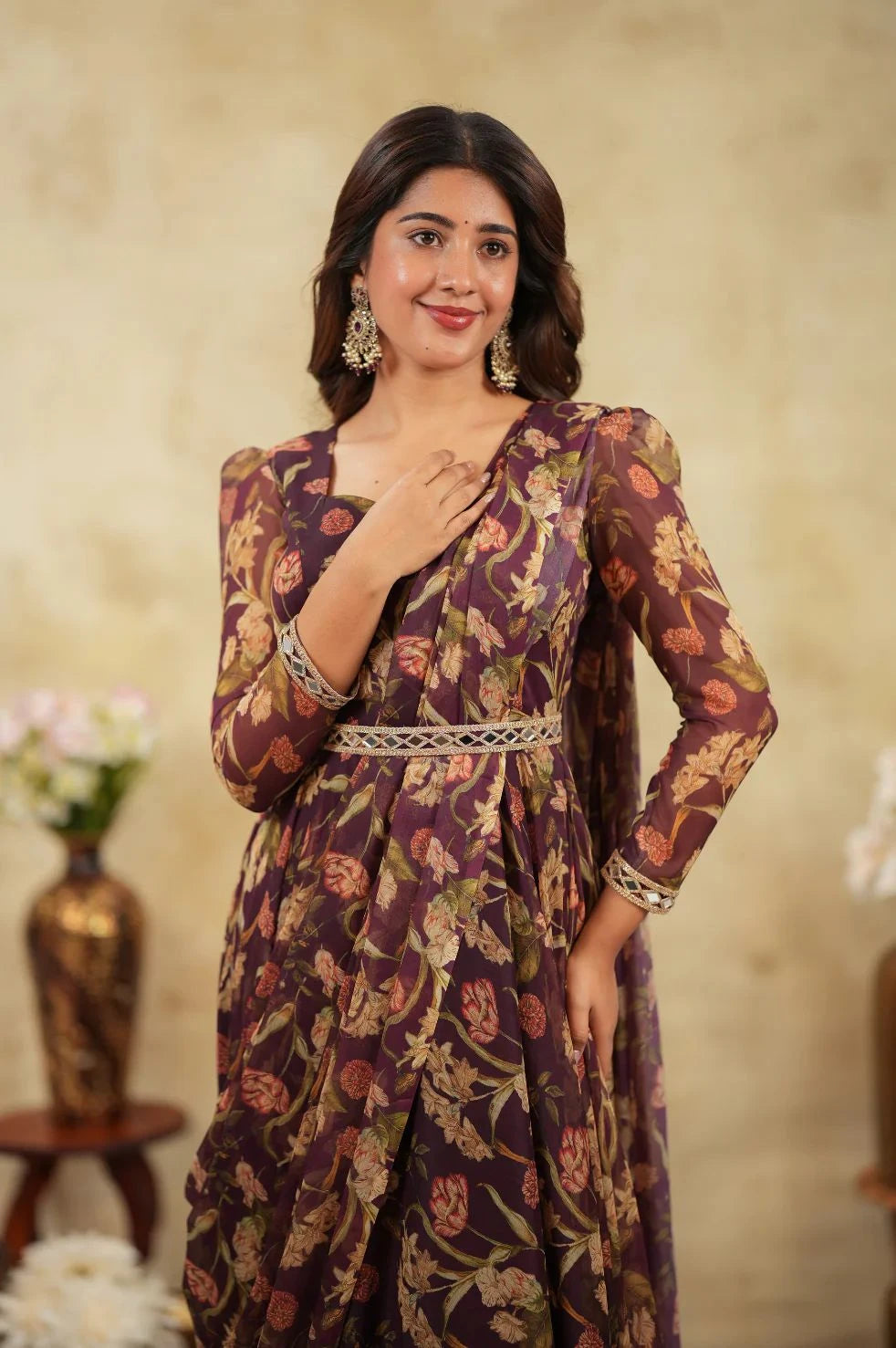 Vastra Creation's Premium Alfino Chiffon Saree Style Gown