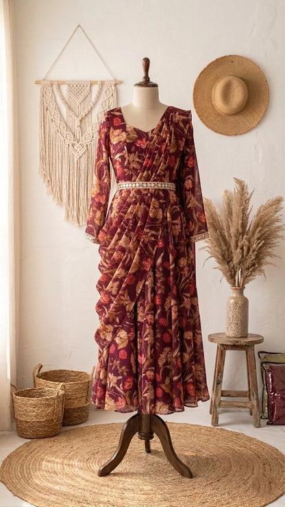 Vastra Creation's Premium Alfino Chiffon Saree Style Gown