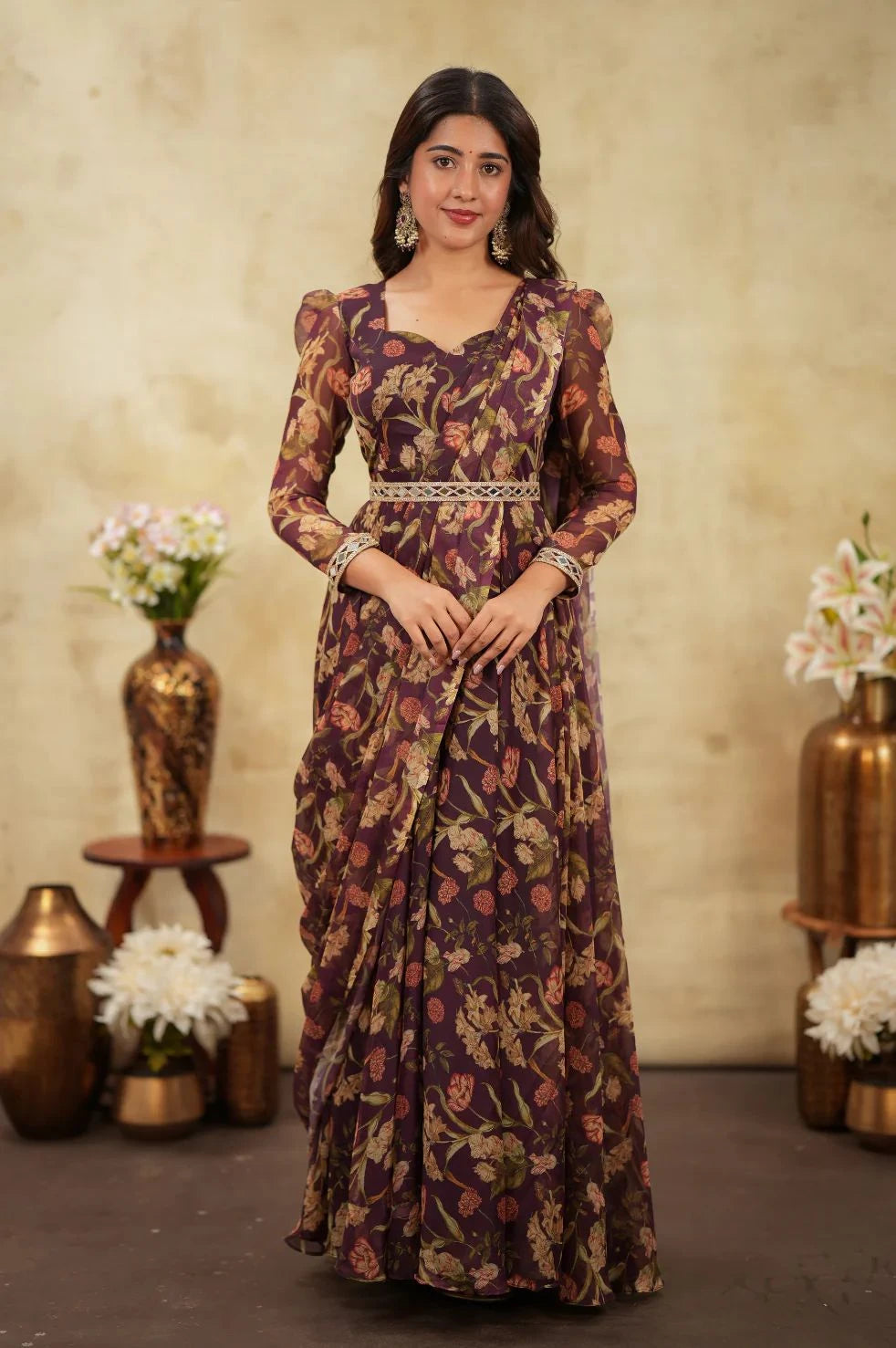 Vastra Creation's Premium Alfino Chiffon Saree Style Gown