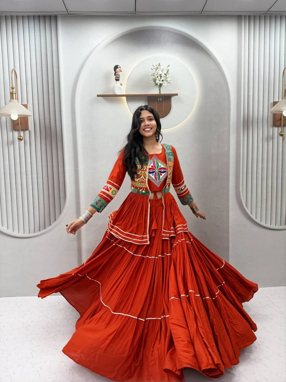Shree Ram Creation Navratri Special Gamathi Work Lehenga Choli with Koti