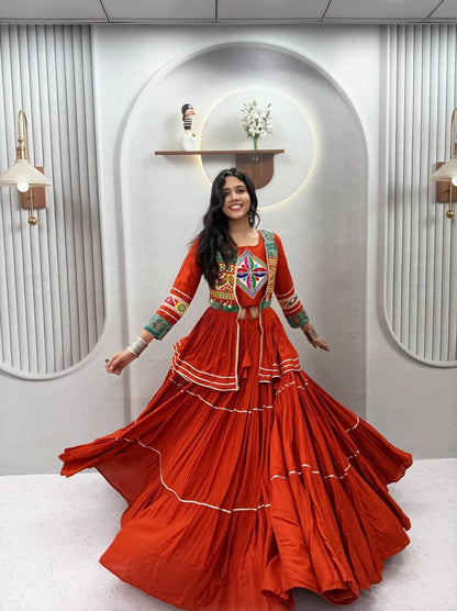 Shree Ram Creation Navratri Special Gamathi Work Lehenga Choli with Koti