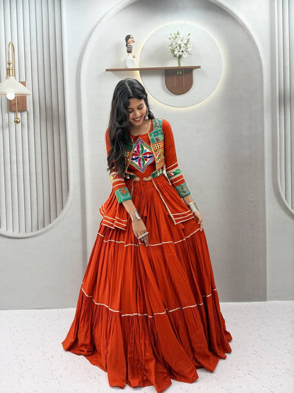 Shree Ram Creation Navratri Special Gamathi Work Lehenga Choli with Koti