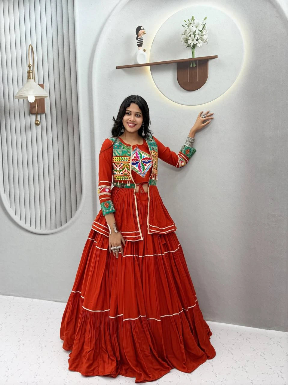 Shree Ram Creation Navratri Special Gamathi Work Lehenga Choli with Koti