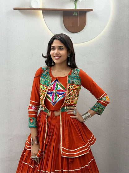 Shree Ram Creation Navratri Special Gamathi Work Lehenga Choli with Koti