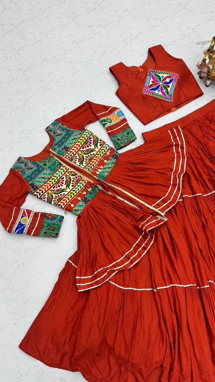 Shree Ram Creation Navratri Special Gamathi Work Lehenga Choli with Koti