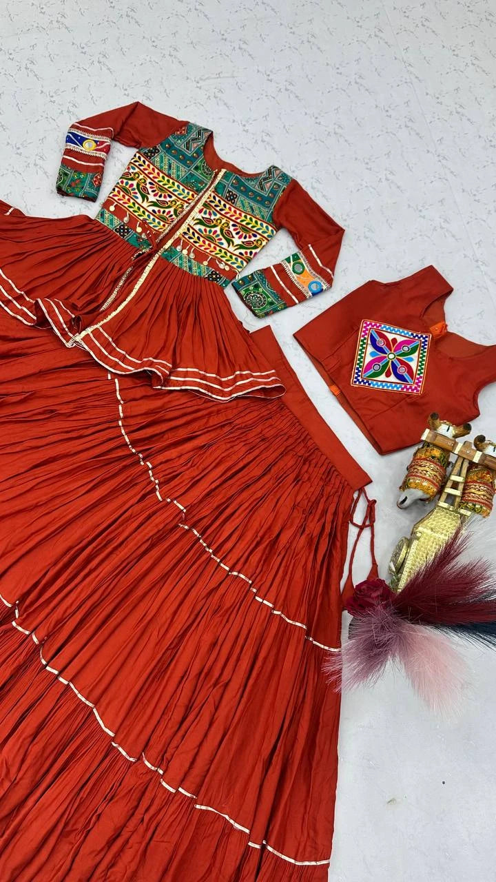 Shree Ram Creation Navratri Special Gamathi Work Lehenga Choli with Koti