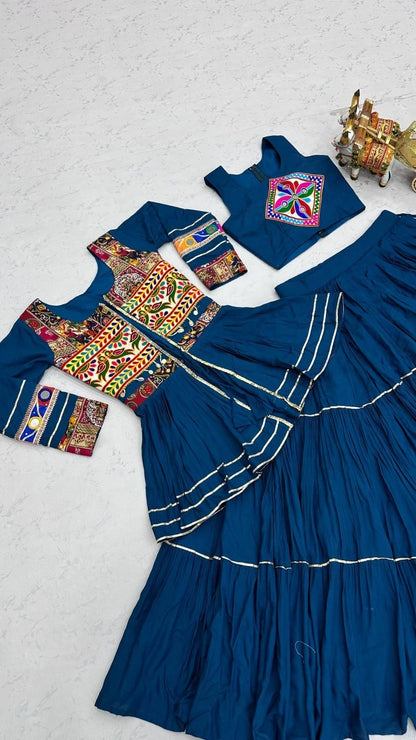 Shree Ram Creation Navratri Special Gamathi Work Lehenga Choli with Koti