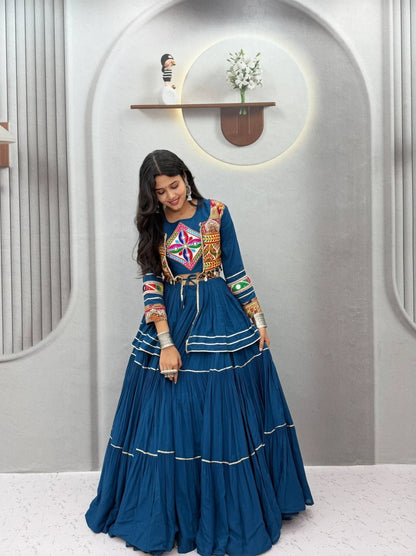 Shree Ram Creation Navratri Special Gamathi Work Lehenga Choli with Koti