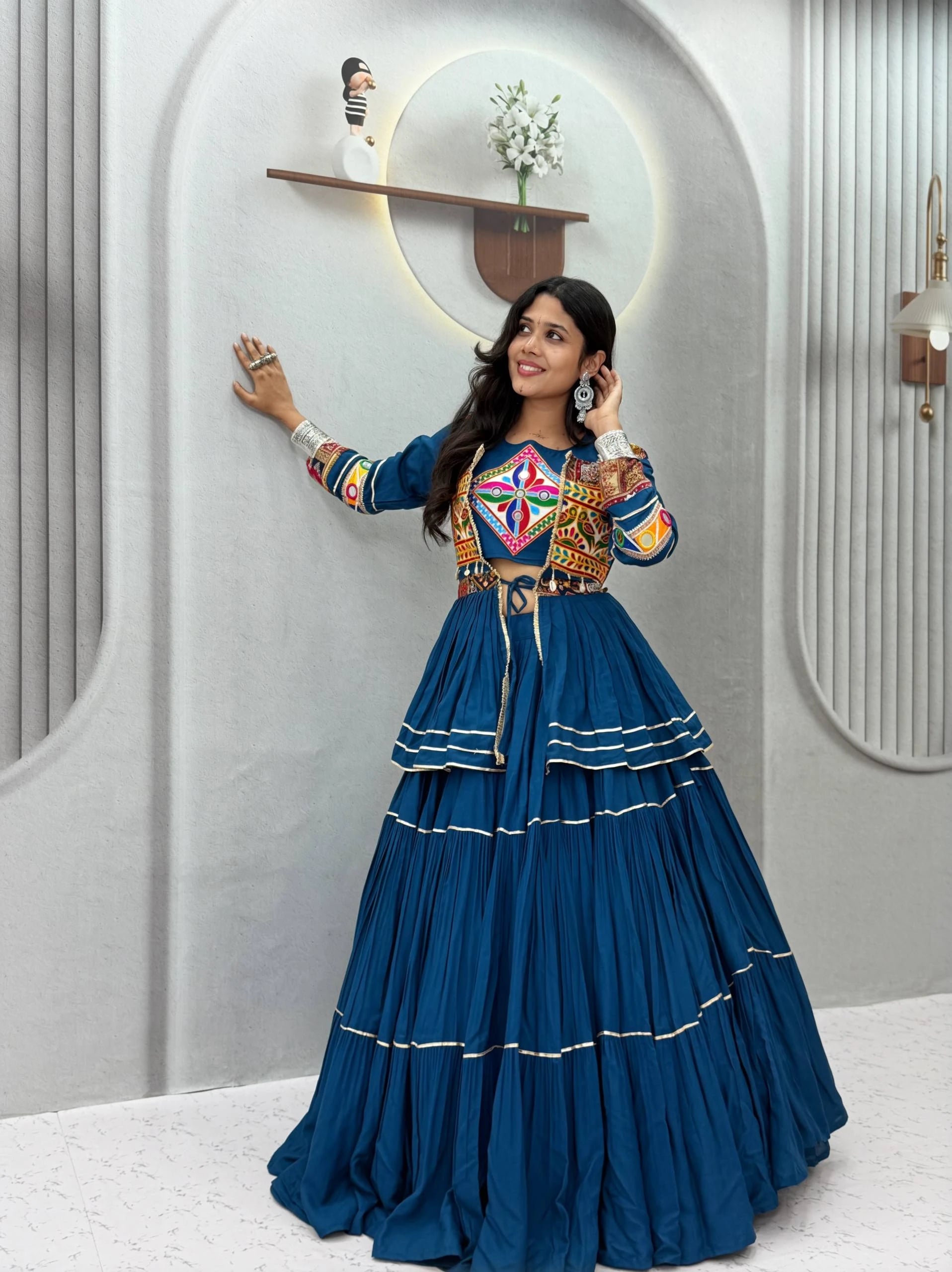 Shree Ram Creation Navratri Special Gamathi Work Lehenga Choli with Koti