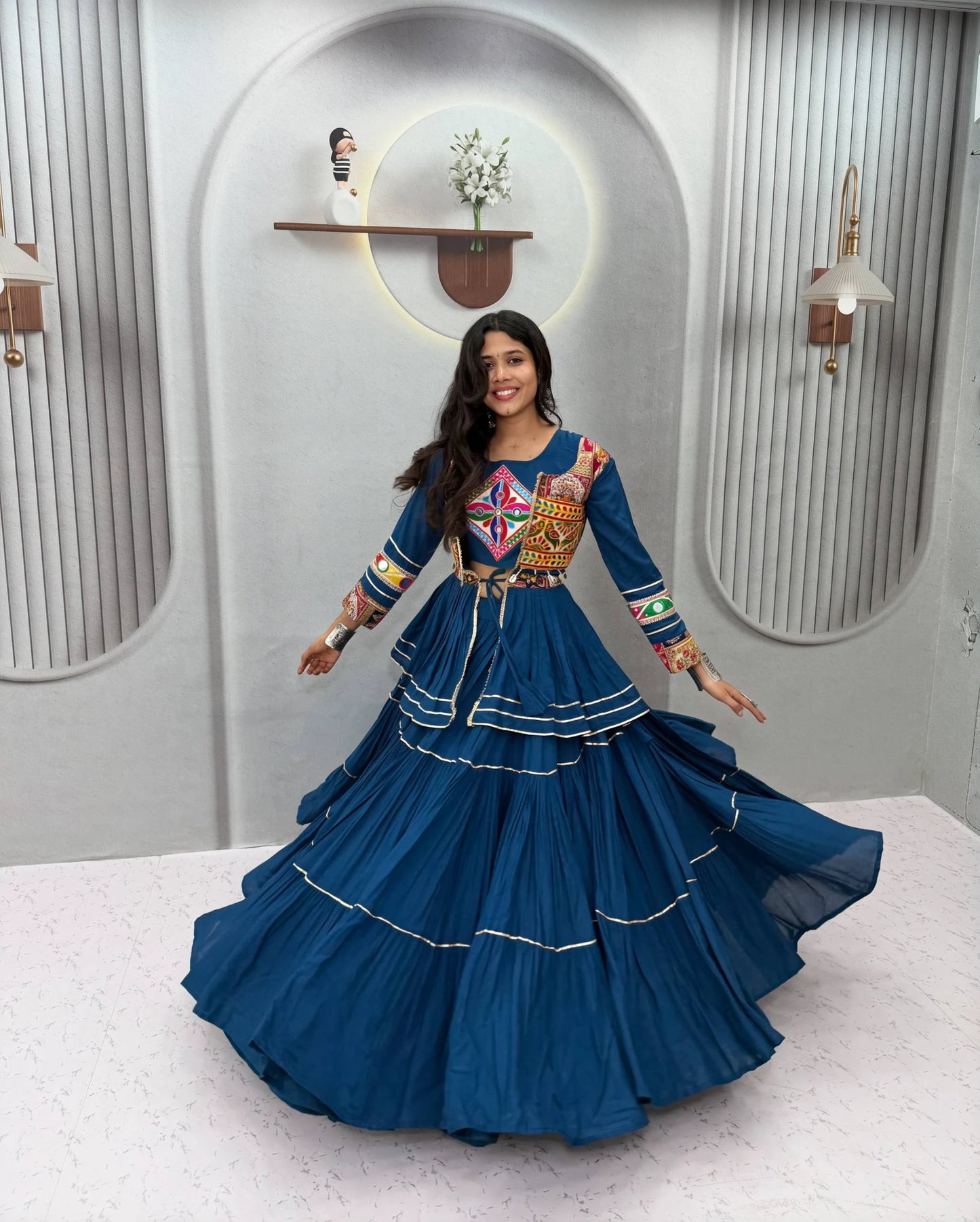 Shree Ram Creation Navratri Special Gamathi Work Lehenga Choli with Koti