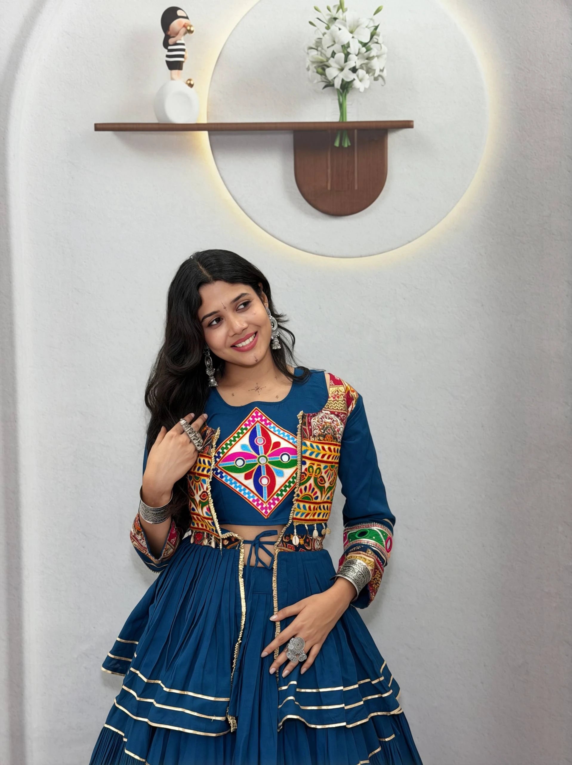 Shree Ram Creation Navratri Special Gamathi Work Lehenga Choli with Koti