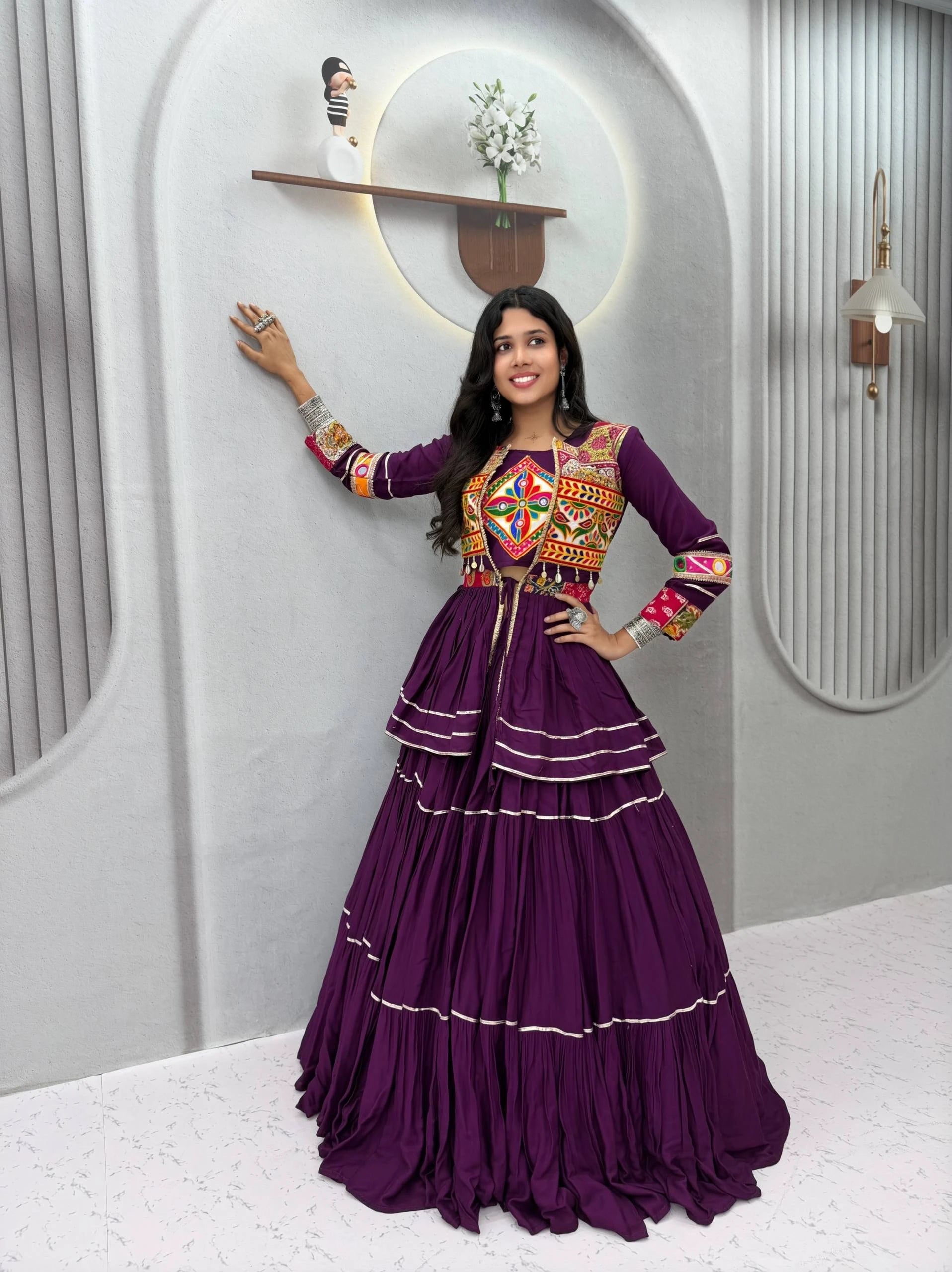 Shree Ram Creation Navratri Special Gamathi Work Lehenga Choli with Koti