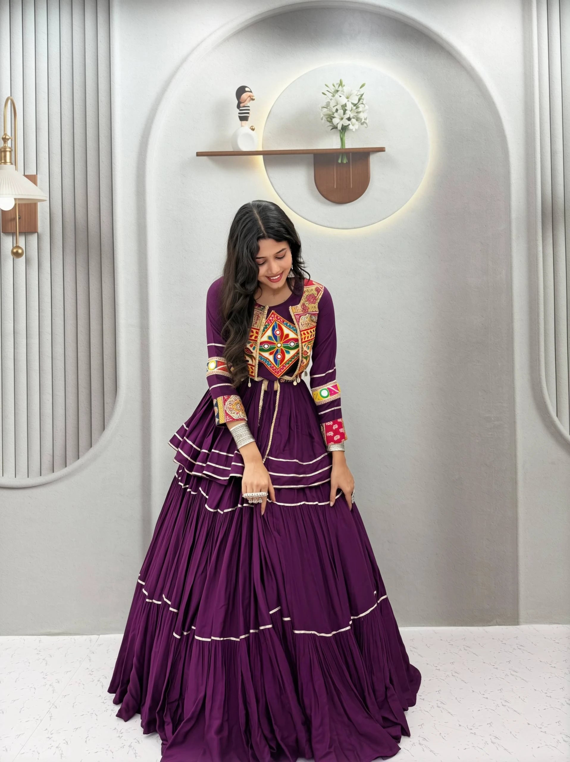 Shree Ram Creation Navratri Special Gamathi Work Lehenga Choli with Koti