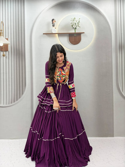 Shree Ram Creation Navratri Special Gamathi Work Lehenga Choli with Koti